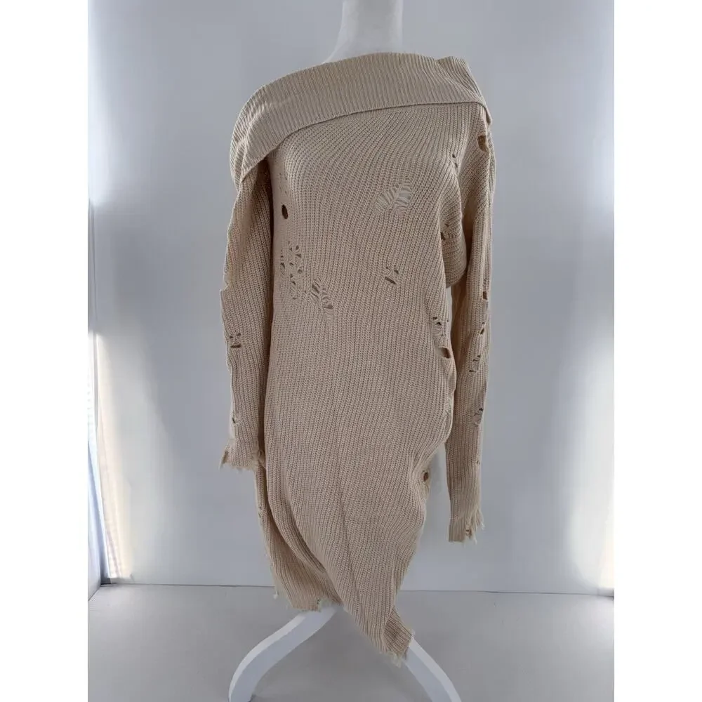 Fashion Nova Sweater Dress Plus Sz 2X One Shoulder Sexy Grunge Distressed Club - Picture 5 of 16